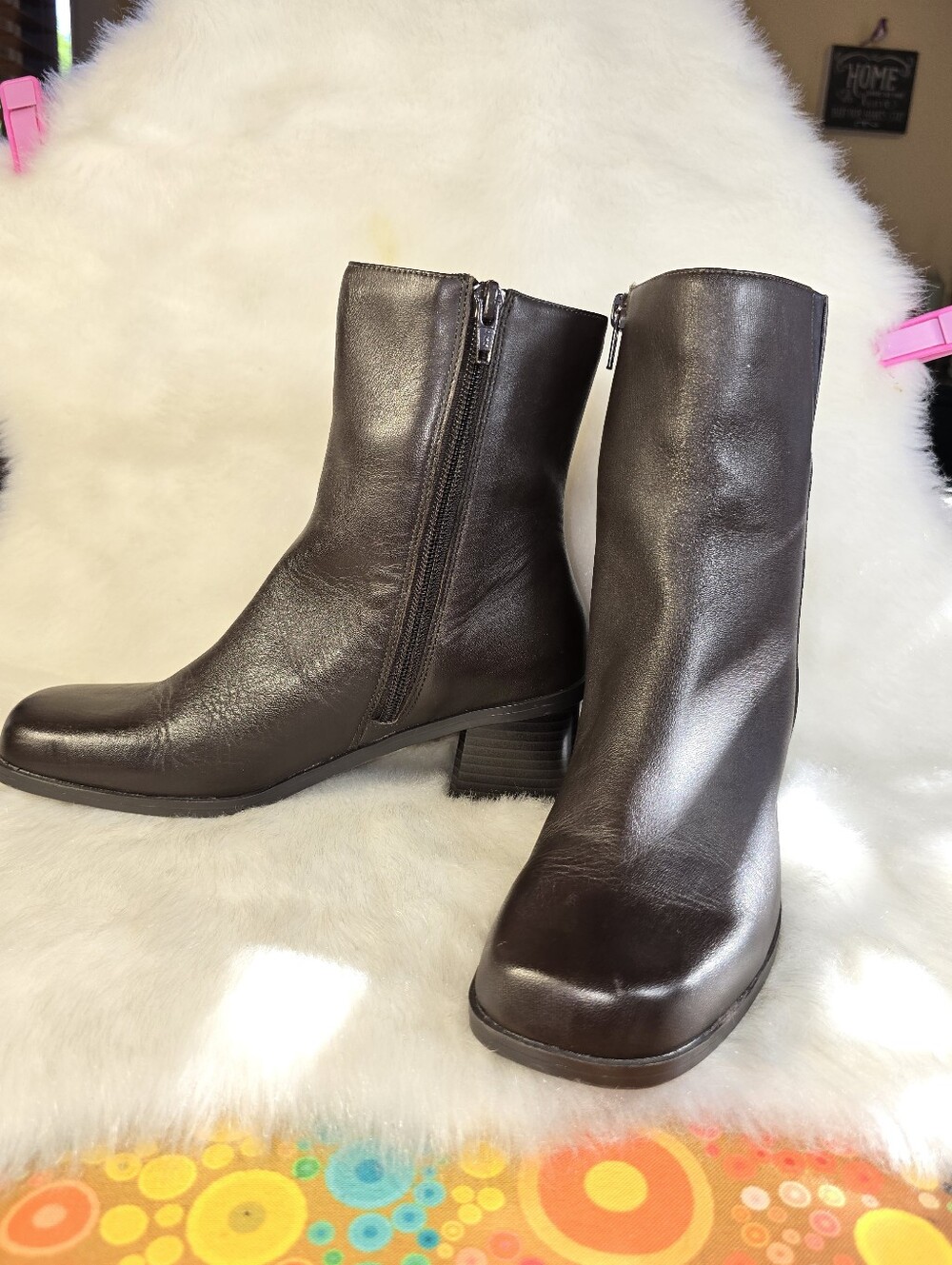 Merona Dark Brown Leather Mid-Calf Heeled Zip Boots